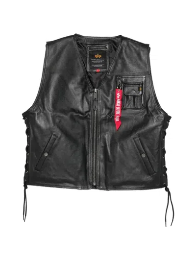 Alpha Industries Lace-up Leather Gilet In Black