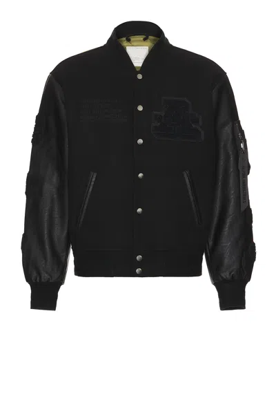 Alpha Industries Leather Ma-1 Varsity Jacket In Black