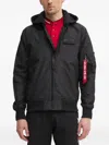 Alpha Industries Men's Hooded Logo Puffer Black Down Jacket In Black
