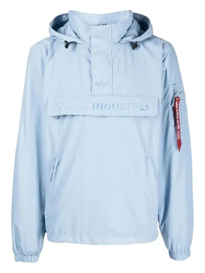 Alpha Industries Logo-embroidered Hooded Jacket In Blue