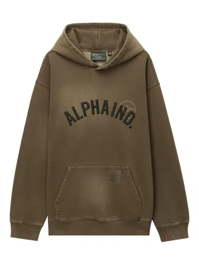 Alpha Industries Logo-embroidered Hoodie In Brown