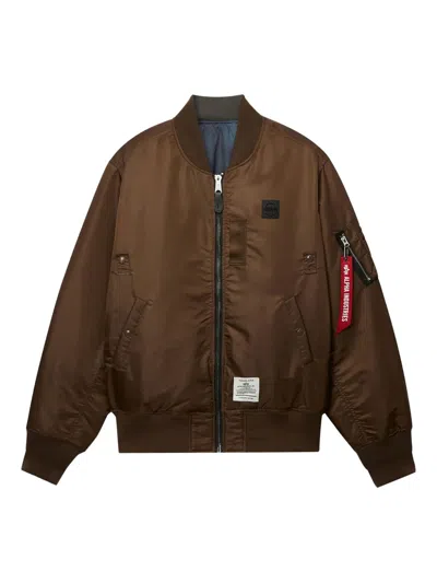 Alpha Industries Logo-patch Bomber Jacket In Brown