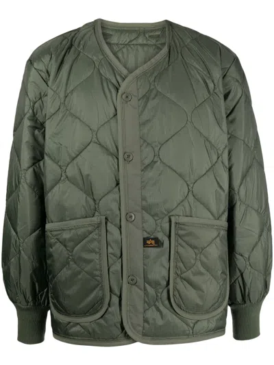 Alpha Industries Logo-patch Quilted Jacket In Green