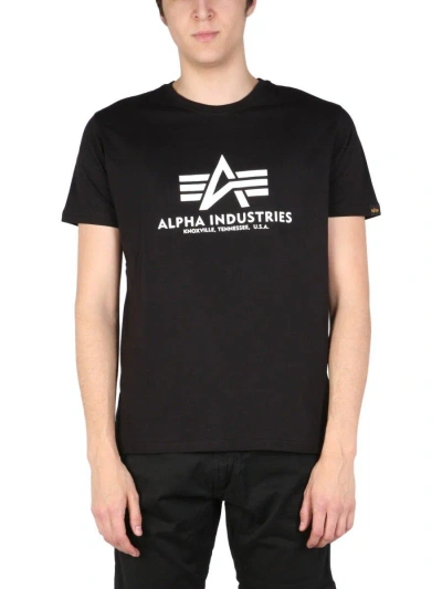 Alpha Industries Logo Print Crewneck T-shirt In Nero