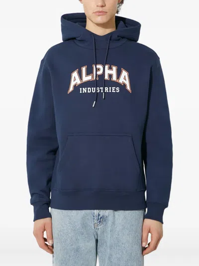 Alpha Industries Logo-print Hoodie In Blue
