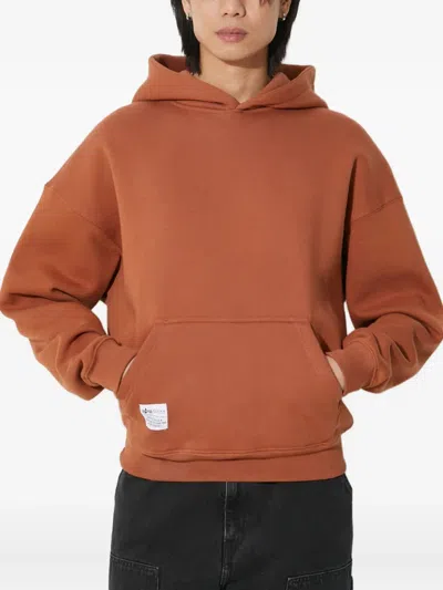 Alpha Industries Logo-print Kangaroo-pocket Hoodie In Brown