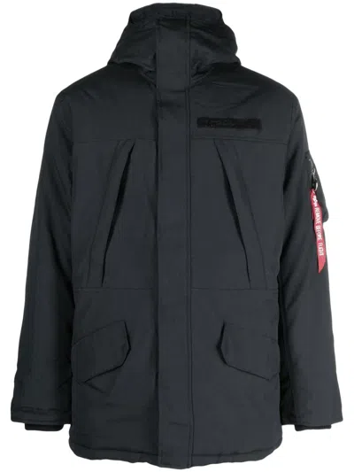 Alpha Industries Logo-tag Hooded Jacket In Schwarz