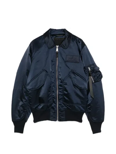Alpha Industries Logo-patch Zip-up Bomber Jacket In Blue