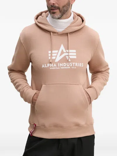 Alpha Industries Logo-print Drawstring Hoodie In Brown
