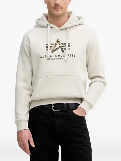 Alpha Industries Logo-print Drawstring Hoodie In Neutral