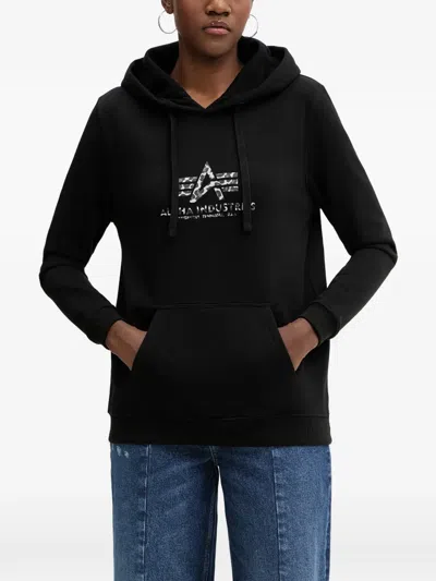 Alpha Industries Logo-print Drawstring Hoodie In Black