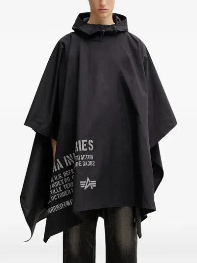 Alpha Industries Logo-print Rain Hooded Jacket In Black