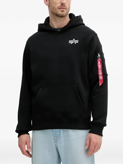Alpha Industries Logo-print Zip-pocket Hoodie In Black