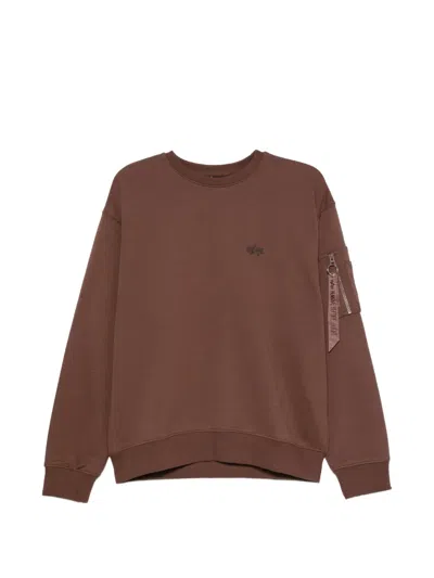 Alpha Industries Logo-print Zip-pocket Sweater In Brown