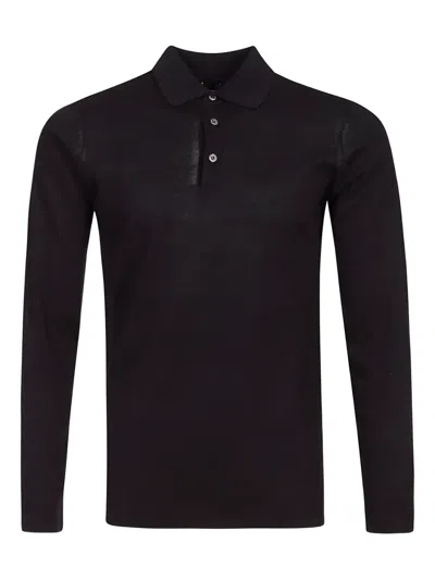 Alpha Industries Long-sleeve Three-button Polo Shirt In Black
