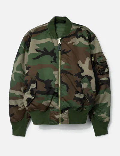Alpha Industries Ma-1 Base Flight Bomber Jacket Camo In Green