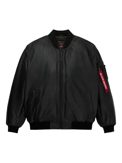 Alpha Industries Ma-1 Leather Jacket In Black