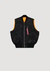 Alpha Industries Shiny Black Ma-1 Vest With Contrasting Orange Lining In Multi