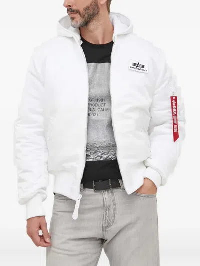 Alpha Industries Ma-1 Zip Hooded Bomber Jacket In White
