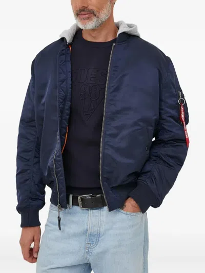 Alpha Industries Ma-1 Zip Hooded Jacket In Blue