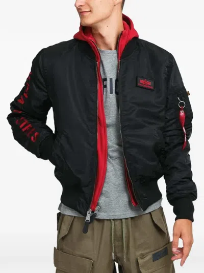 Alpha Industries Ma-1 D-tec Logo-print Hooded Bomber Jacket In Black