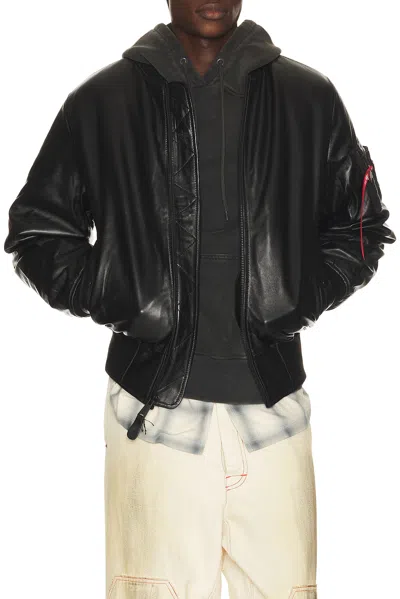 Alpha Industries Ma-1 Heritage Fit Leather Flight Jacket In Black