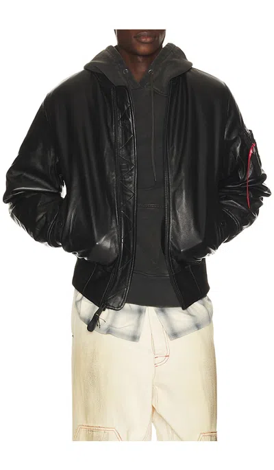 Alpha Industries Ma-1 Heritage Fit Leather Flight Jacket In Black