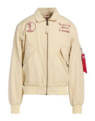 Alpha Industries Man Jacket Beige Size L Cotton In Sand
