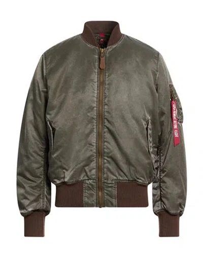 Alpha Industries Man Jacket Dark Green Size L Nylon In Gray