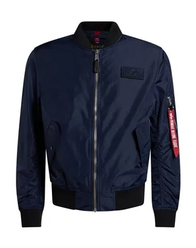 Alpha Industries Man Jacket Navy Size L Nylon In Blue