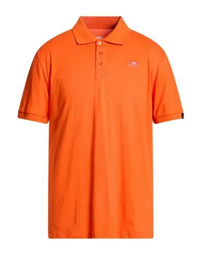 Alpha Industries Man Polo Shirt Orange Size L Cotton, Elastane