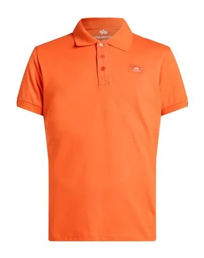 Alpha Industries Man Polo Shirt Orange Size Xl Cotton, Elastane