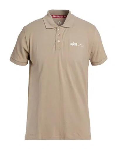 Alpha Industries Man Polo Shirt Taupe Size L Cotton In Neutral