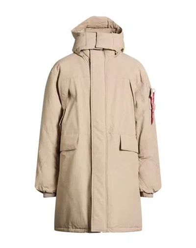 Alpha Industries Man Puffer Beige Size L Cotton, Nylon In Neutral