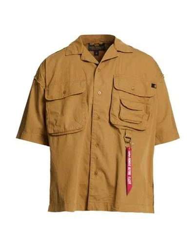 Alpha Industries Man Shirt Camel Size L Cotton, Viscose In Gold