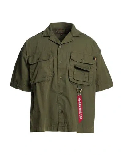 Alpha Industries Man Shirt Military Green Size L Cotton, Viscose