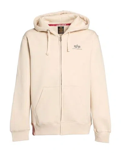 Alpha Industries Man Sweatshirt Beige Size L Cotton, Polyester In Pattern