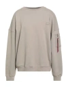 Alpha Industries Man Sweatshirt Beige Size Xxl Cotton, Polyester In Gray