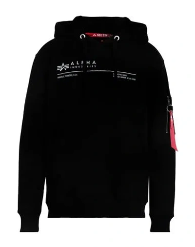 Alpha Industries Man Sweatshirt Black Size M Cotton, Polyester In Black