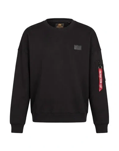 Alpha Industries Man Sweatshirt Black Size L Cotton, Polyester In Multi
