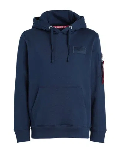 Alpha Industries Man Sweatshirt Blue Size L Cotton, Polyester In Blue