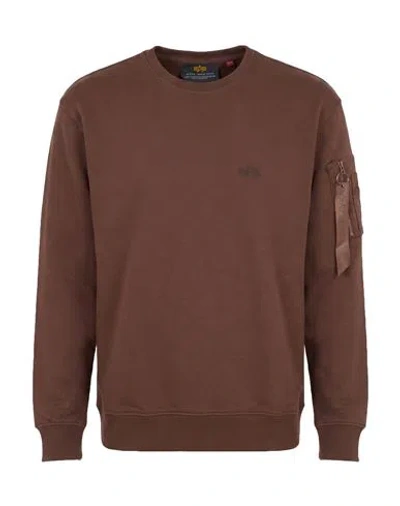 Alpha Industries Man Sweatshirt Brown Size Xl Cotton, Polyester