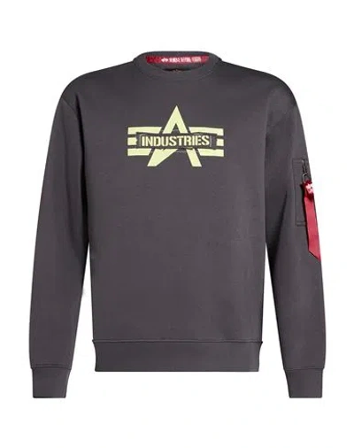 Alpha Industries Man Sweatshirt Charcoal Size M Cotton, Polyester In Blue
