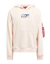Alpha Industries Man Sweatshirt Cream Size L Cotton, Polyester In White