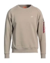 Alpha Industries Man Sweatshirt Taupe Size S Cotton, Polyester In Grey