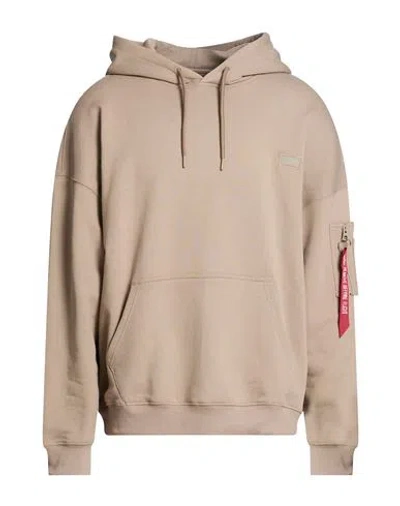 Alpha Industries Man Sweatshirt Khaki Size L Cotton, Polyester In Brown