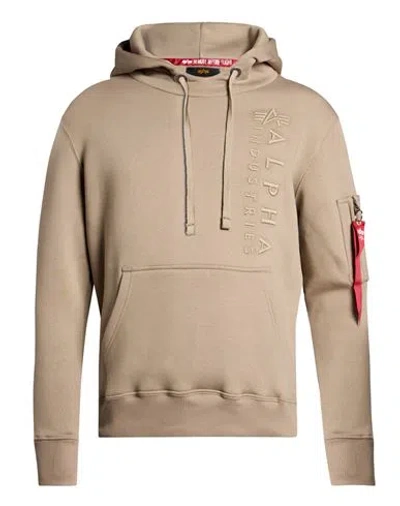 Alpha Industries Man Sweatshirt Khaki Size M Cotton, Polyester In Brown