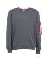 Alpha Industries Man Sweatshirt Lead Size Xxl Cotton, Polyester In Grey