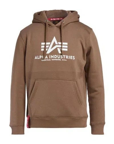 Alpha Industries Man Sweatshirt Light Brown Size L Cotton, Polyester
