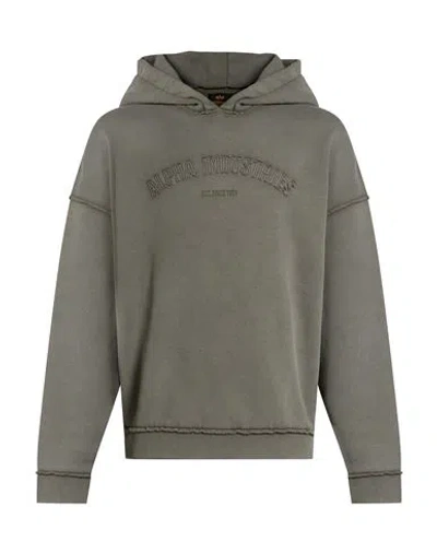 Alpha Industries Man Sweatshirt Military Green Size M Cotton, Polyester In Gray
